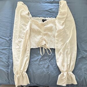 Cream Ruched Top with Adjustable String